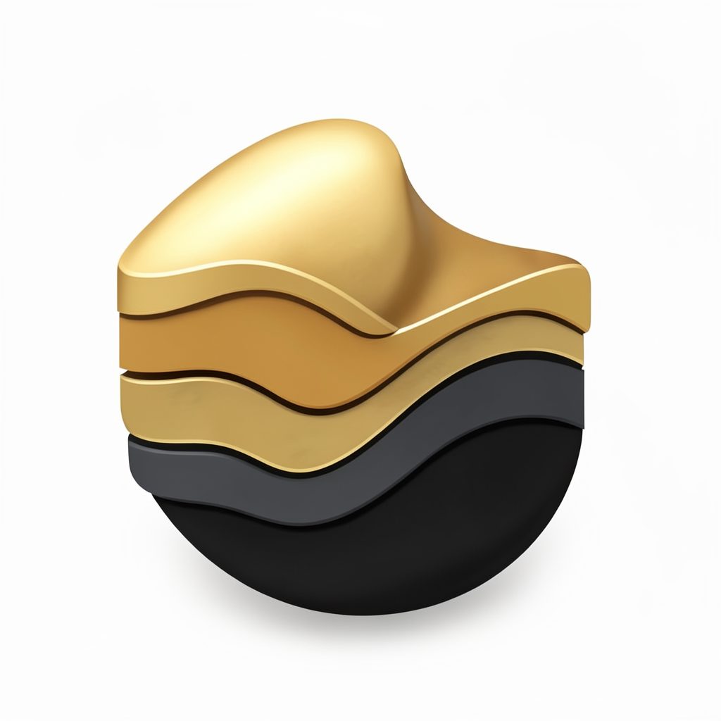 Abstract icon of carbon-in-leach gold processing with layered gold and charcoal tones