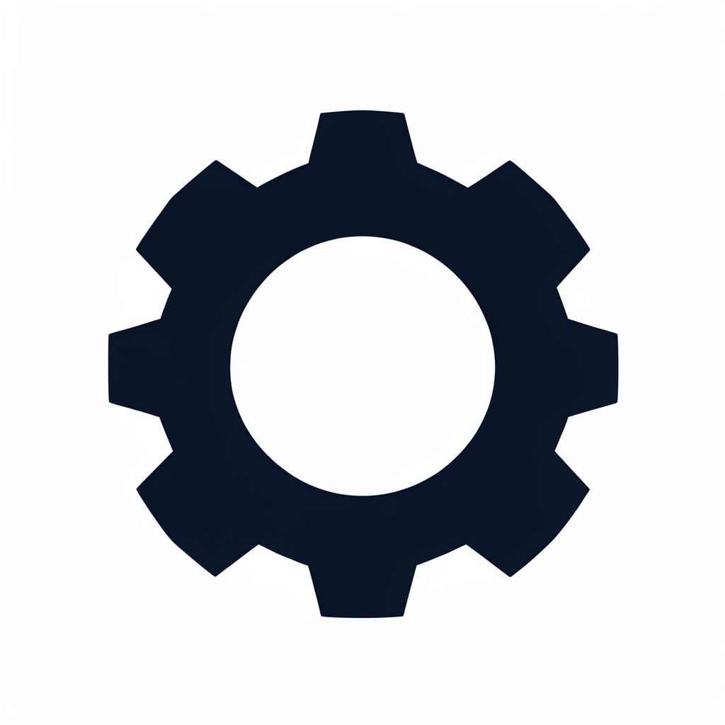 Dark navy blue industrial gear icon on a white background